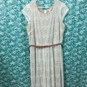A beige midi dress/ an ivory lace overlay size 22W